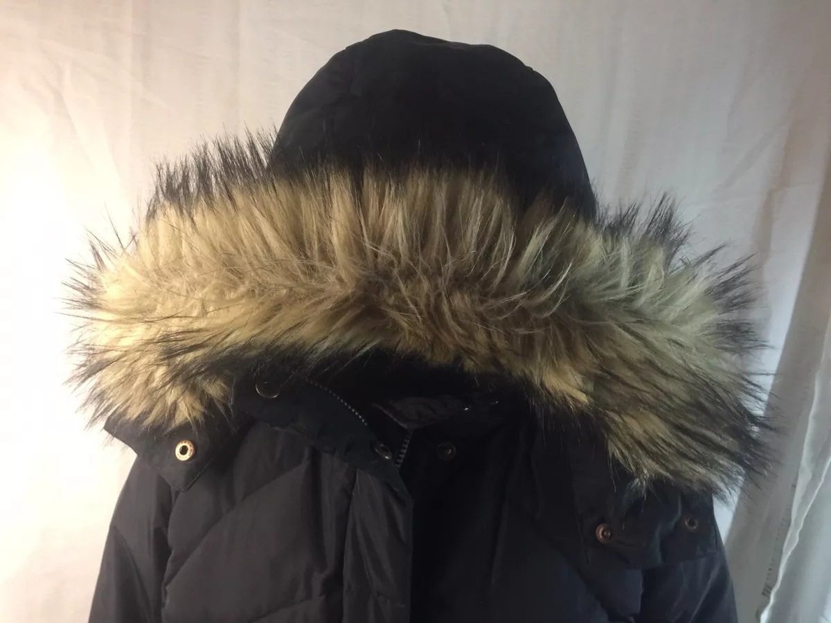 Lands end women's winter long down coat with faux fur clearance hood