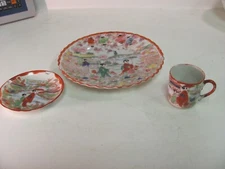 CUP, SAUCER, PLATE  SET - JAPAN ORIENTAL ART DESIGN - RED & MULTI-COLOR