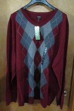 Men's "Apt 9" B&T Size 2XB, Dogwood Red, Argyle style, V-Neck Sweater