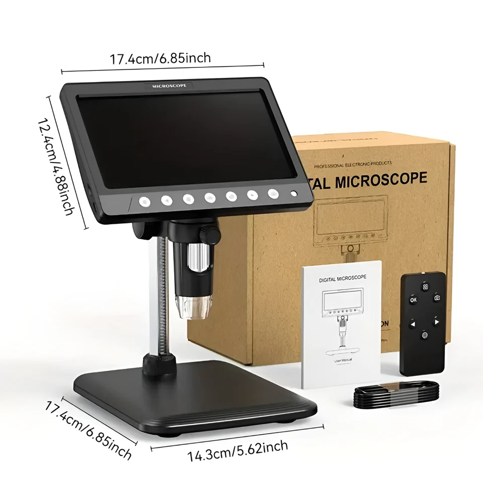 Microscopio Industriale Digitale 1200X HD 7'' Display a Colori Fotografia- Video - Immagine 2 di 4