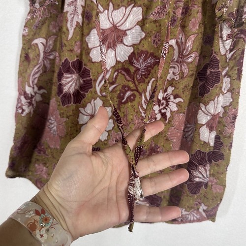 Joie Blouse Shirt XS Floral Ruffle Cap Sleeve Swiss Dot Tie Neck Summer Thin - Picture 4 of 11