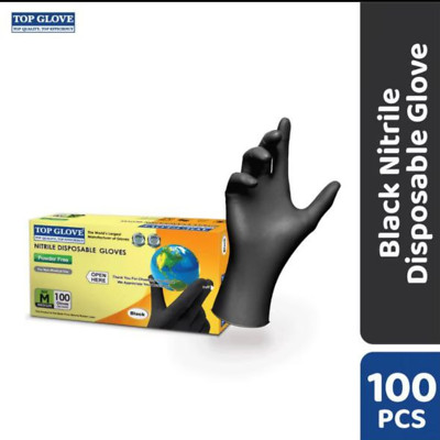 100pcs Top Glove Nitrile Disposable Powder Free Hand Glove Safety, Black C