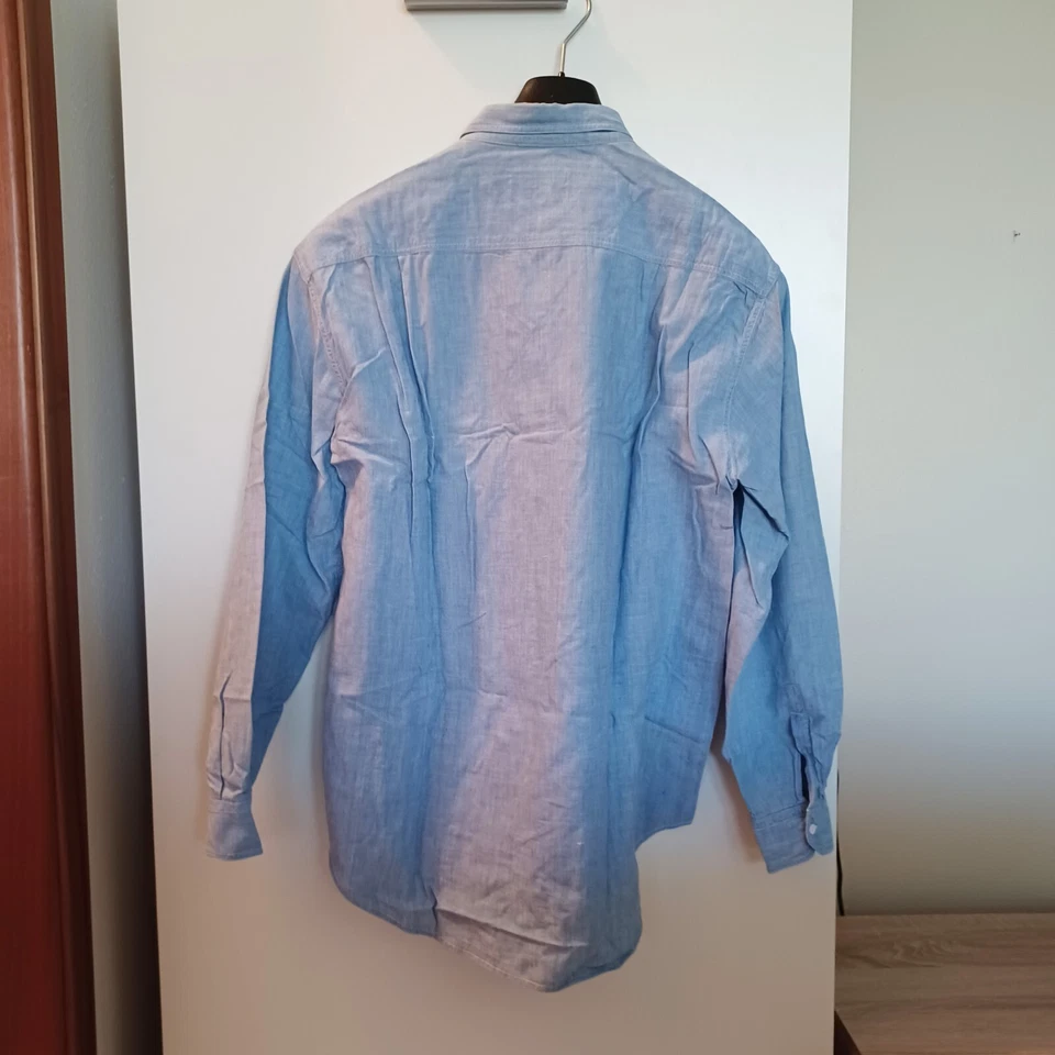 STARTER camicia in denim azzurra uomo t. S cotone tasche jeans zip vintage 90s - Immagine 2 di 4