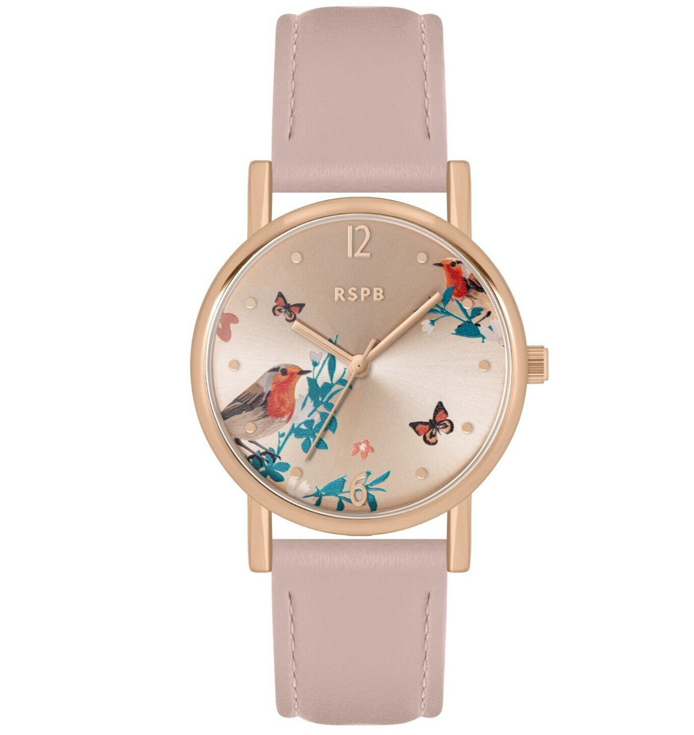 RSPB Womens Cream Robin Bird Printed Dial Adult Watch