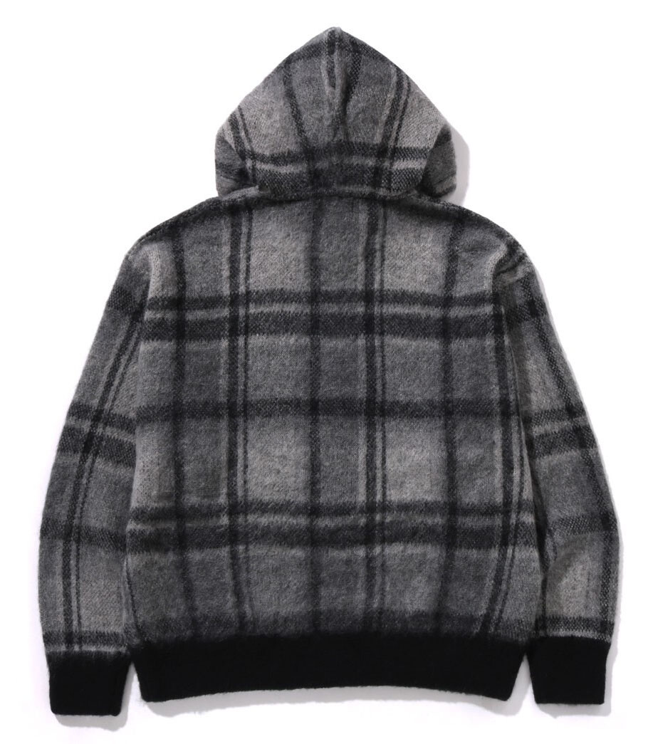 完売確実 大人気 A BATHING APE BAPE CHECK MOHAIR KNIT HOODIE A BATHNIG APE Men's BAPE CHECK MOHAIR KNIT HOODIE 1K80120001