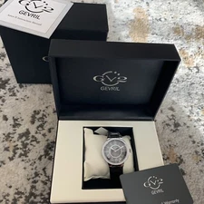 NIB Gv2 Gevril Astor .24ctw Diamond Black Leather Womens Swiss Watch $2495