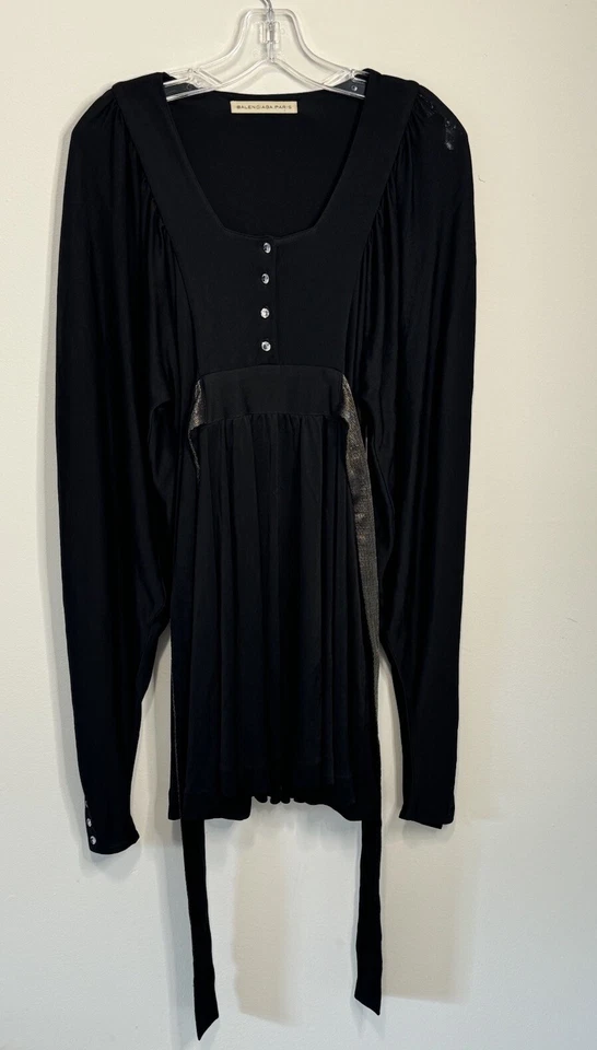 Balenciaga Dress Womens 44 Black 2007 Runway Nicolas Ghesquiere Bat Wing Jeweled - Image 2 of 4