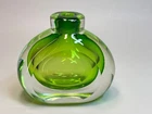 Vintage MCM Italy Murano Sommerso Green Clear Glass Faceted Cut Bud Vase