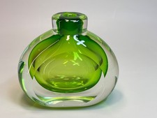 Vintage MCM Italy Murano Sommerso Green Clear Glass Faceted Cut Bud Vase