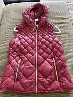 Michael Kors  Hooded Packable Down Fill  Vest, Burnt Red, Medium