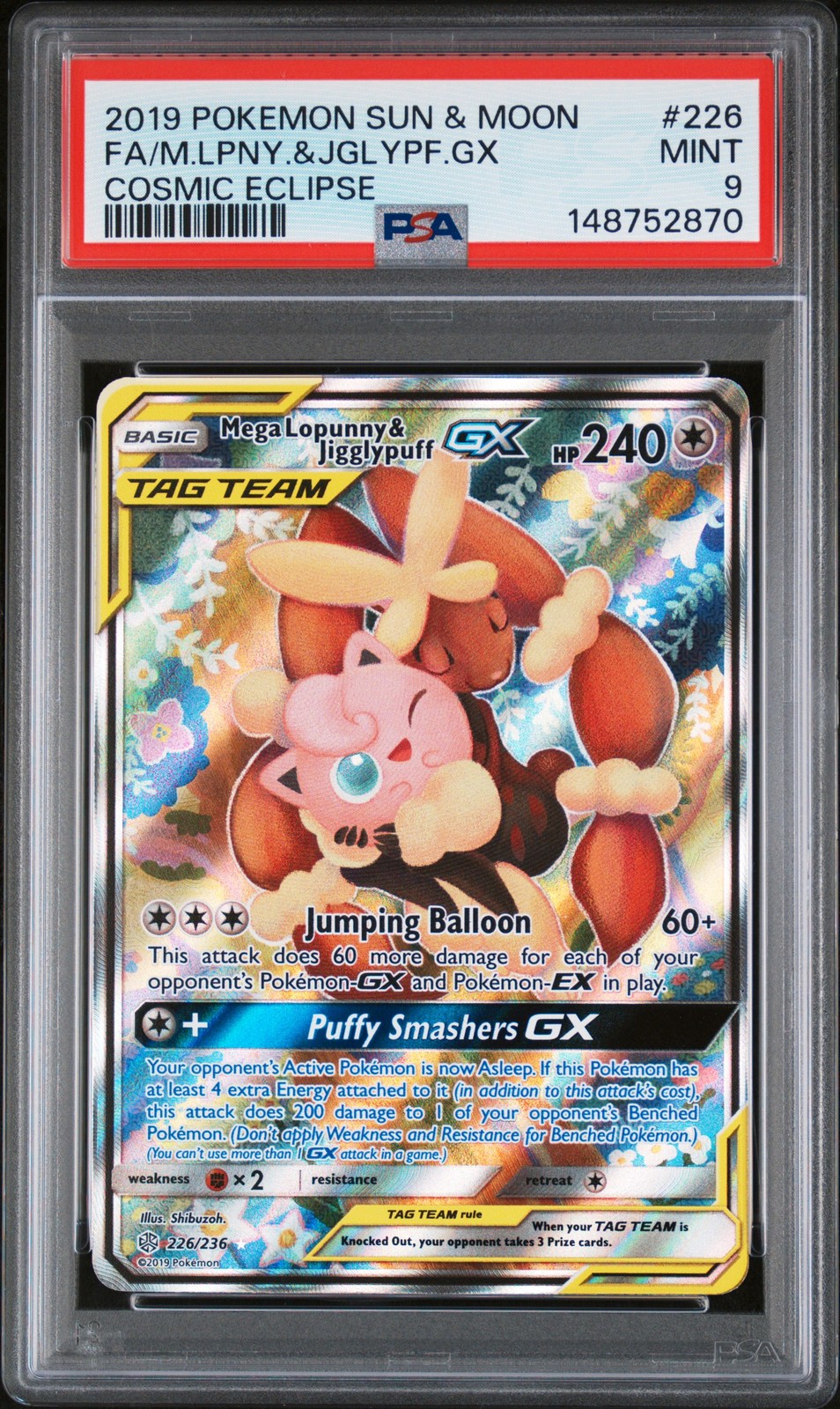 PSA 9 Mega Lopunny & Jigglypuff Gx #226 2019 Cosmic Eclipse Pokemon 148752870