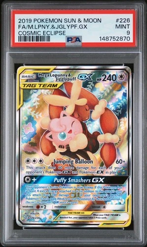 PSA 9 Mega Lopunny & Jigglypuff Gx #226 2019 Cosmic Eclipse Pokemon 148752870