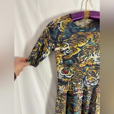 Wool Blend 3/4 Sleeve Tiger Print Mini Indie Sleeze Skater Dress Size S-M