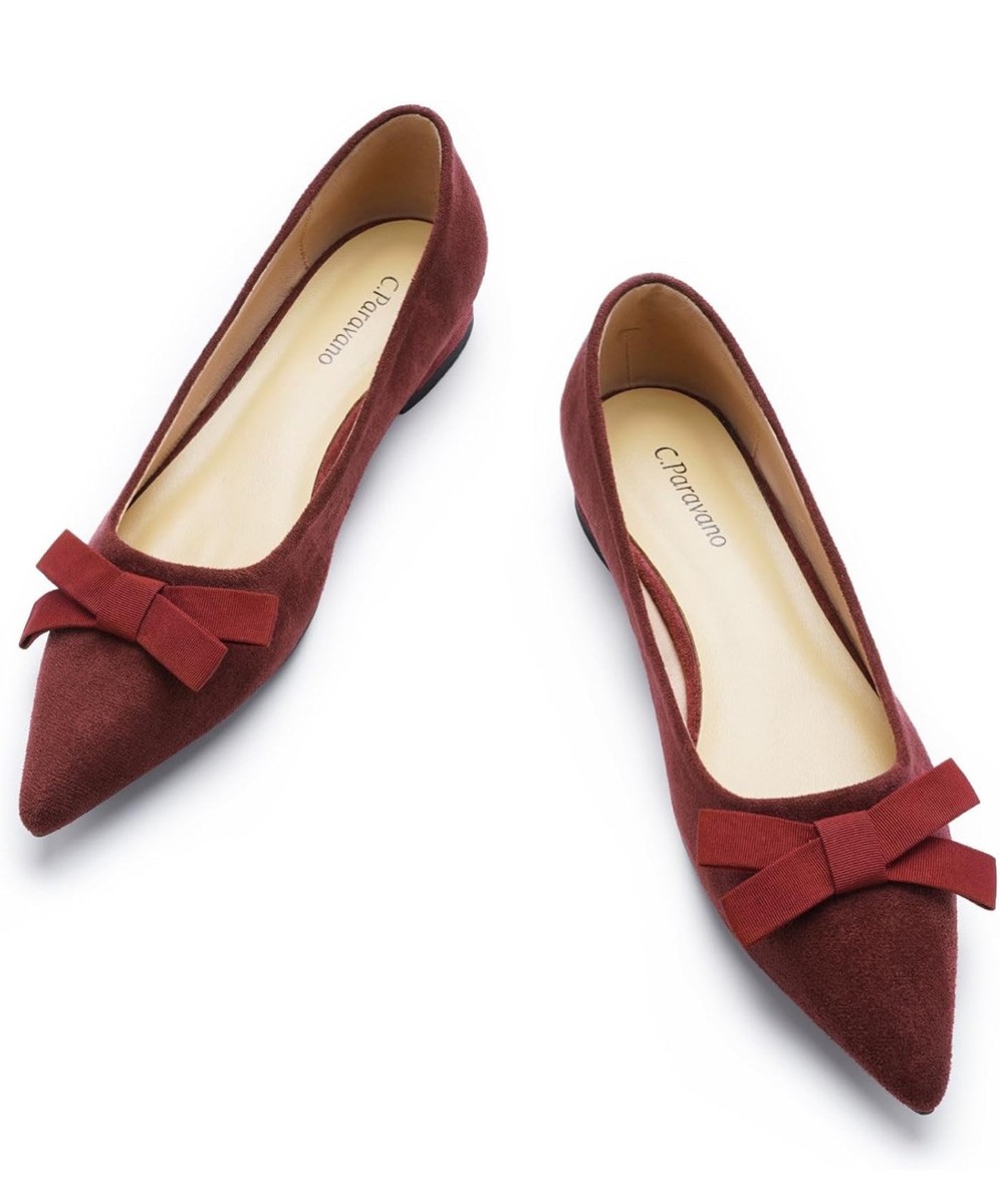 Paravano Burgundy Pointy Bow Flats Size EU 38 MSRP $128