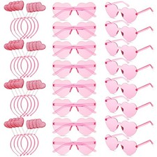 32 Pieces Valentine's Day Heart Headband and Heart Sunglasses Head Pink