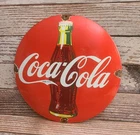 Vintage Coca Cola Porcelain Enamel Metal Coke Soda Bottle Domed Sign