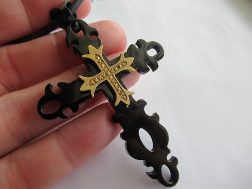 Large Black Gothic Cross Pendant cord Necklace