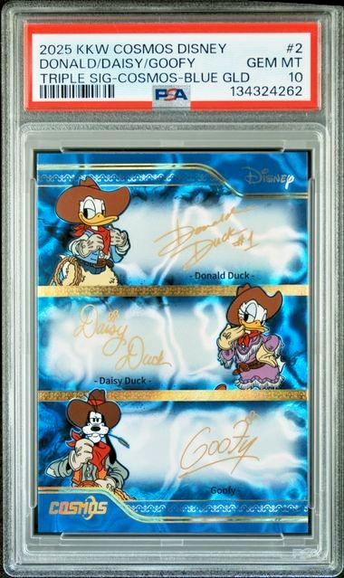 2025 Kakawow Cosmos Disney Triple Signature #2 Donald/Daisy/Goofy 4/5 PSA 10