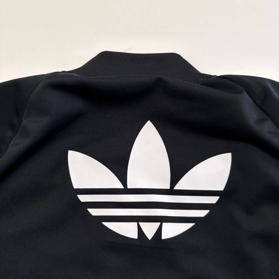 Chaqueta de Pista Adidas Para Mujer Pequeña Negra Blanca 3 Rayas Trifolio Cremallera Completa Foto 4 de 4