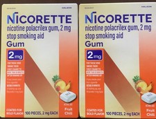 Lot of 2- Nicorette Nicotine Gum Stop Smoking Aid 2 mg Fruit Chill Flavor