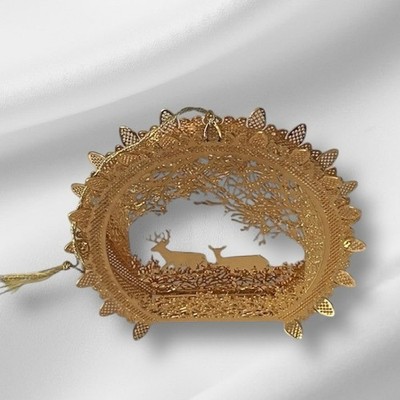 Danbury Mint 23K Gold Plated Christmas Ornament 2000 Deer In The Woods