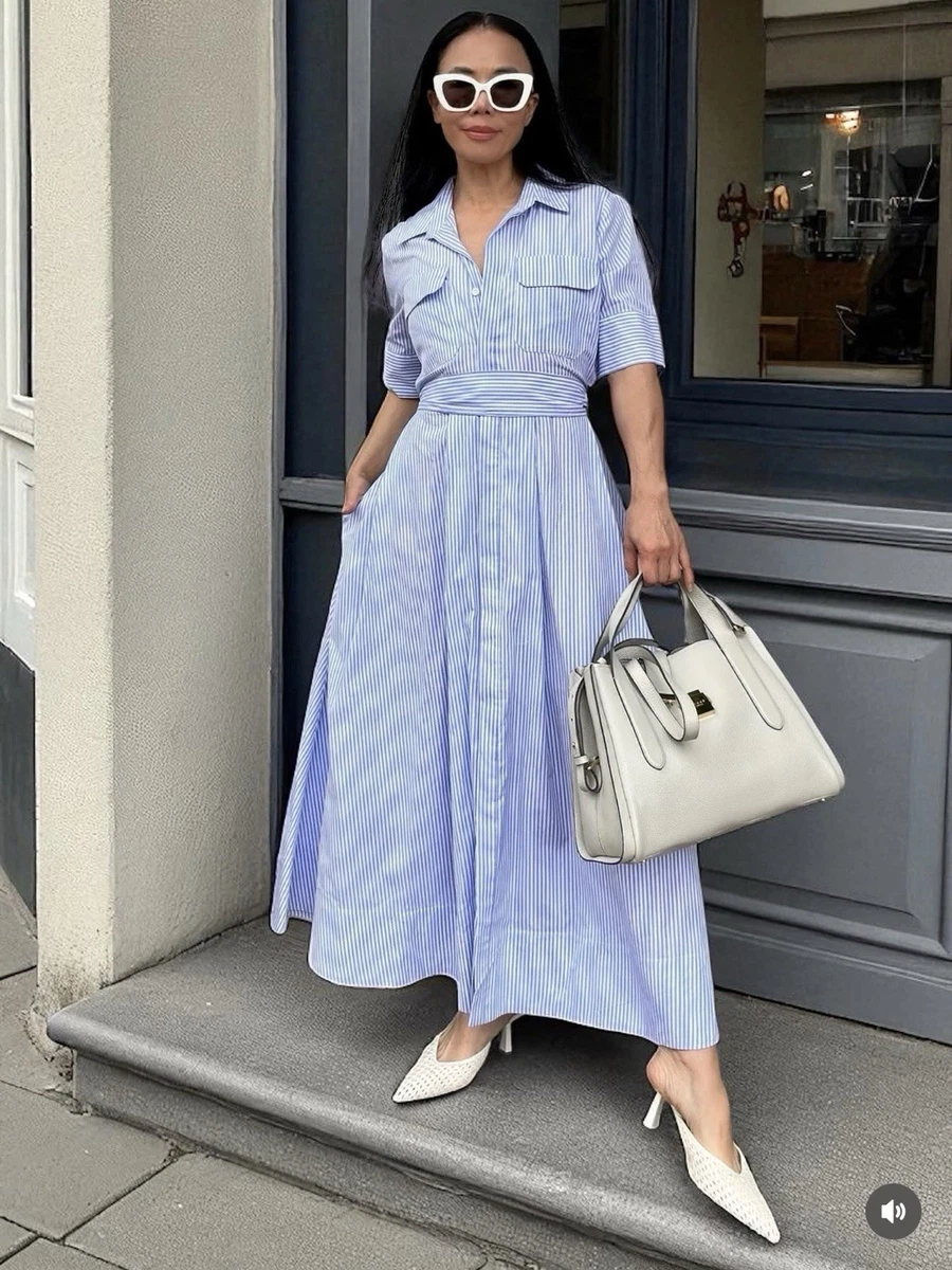 blue and white striped shirt dress zara Zara Striped Shirt Dress Size S Blue Collared A Line fashion