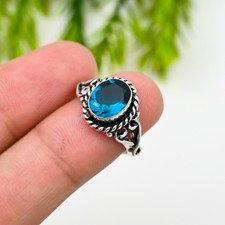 Blue Topaz Gemstone 925 Sterling Silver Ring Handmade Jewelry Ring For Gift Her