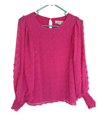 Vine & Love Hot Pink Swiss Dot Balloon Sleeve Blouse