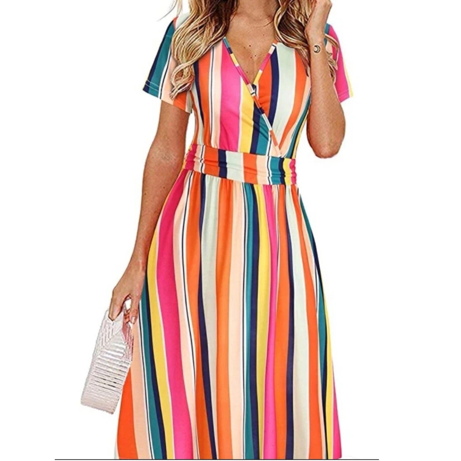 Ouges Womens Bright Striped Dress Size Small - image 9