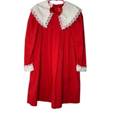 Vintage Mini World Red Pleated Dress with Lace Collar Bow Girls Size 8