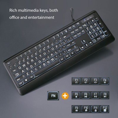 Large Print Keyboard Large Bold Letters 104 Keys Standard Full Size USB Wired CB