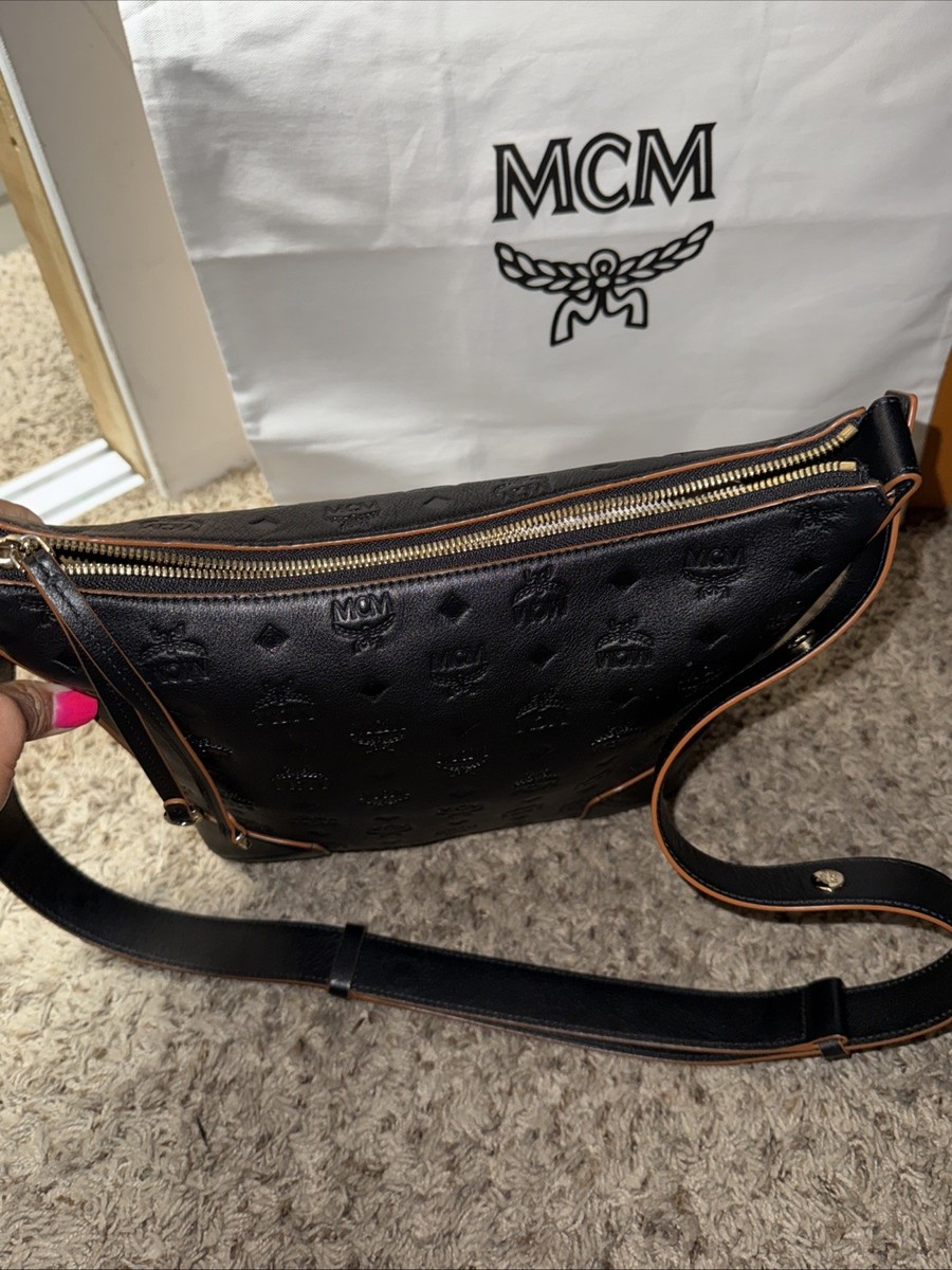 MCM Klara Purse Hobo Bag Large Rare Black Monogram Leather