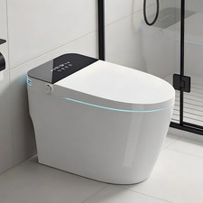 Smart Toilet Bidet Combo, Auto Flush Heated Seat, White Black Ceramic