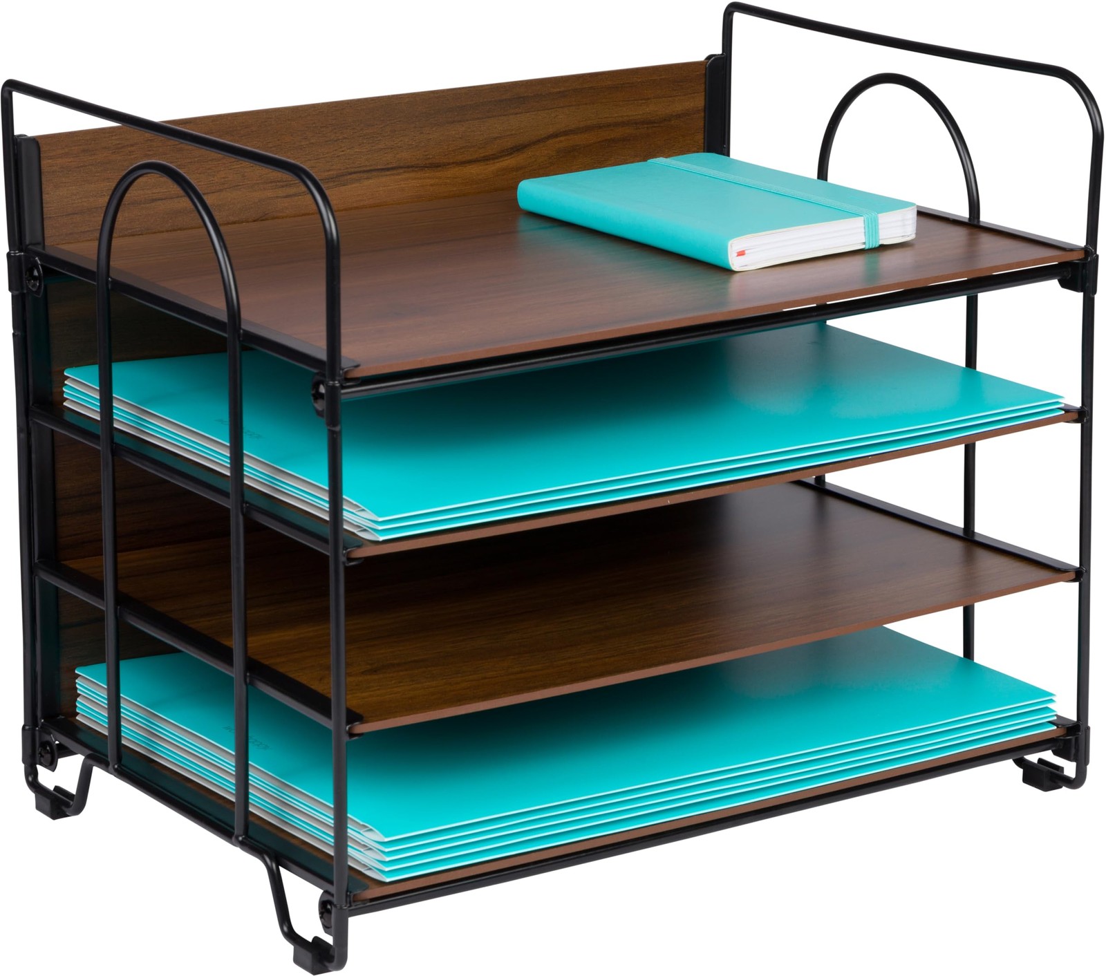 Organisateur de Bureau Premium 4 Étages Finition Bois Noble Meuble de Classement