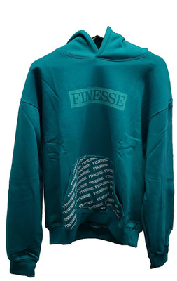 Finesse Teal Hoodie Pouch Pocket Chest Printed Text Size S Small New