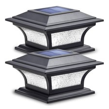 Solar Post Lights Outdoor Glass LED Fence Cap Light 2 Modes for 4x4 5x5 6x6 P...