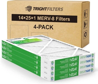 Trightfilters 14x25x1 MERV-8 Air Filter Pleated for Home HVAC AC Furnace - 4pack