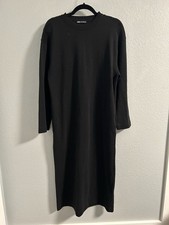 Zara Black Crew Neck Long Sleeve Midi Dress