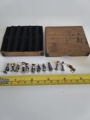 Vintage Mexikanische Volkskunst Miniatur Figuren Set 12 Ton mit Box 50er Jahre