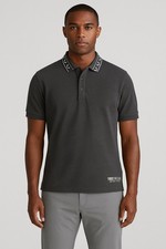 True Religion Black Polo Shirt Men s L Branded Collar Embroidered Logo Casual