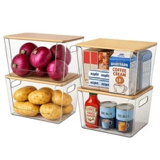 4-Pack Stackable Potato & Onion Storage Bins with Ventilated Design & Removab...