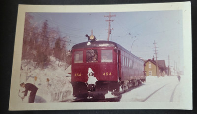 Vintage Quebec Eisenbahn Schneeszene Elektrowagen Nr. 454 Technicolor Foto