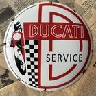 VINTAGE DUCATI SERVICE MOTORCYCLE DEALER 12 INCH CONVEX PORCELAIN ENAMEL SIGN