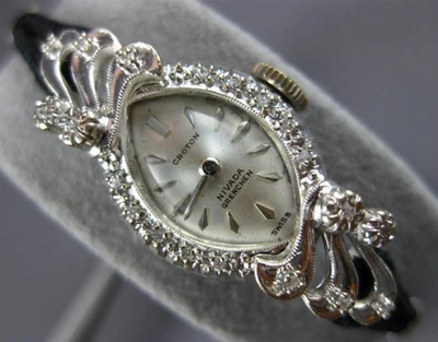 ANTIQUE .15CT OLD MINE DIAMOND 14KT WHITE GOLD CROTON SWISS  display picture 1