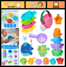 17PCS Mold-Free Baby Bath Toys Set for Toddlers, Whale Sprayer, Stacking Cups 