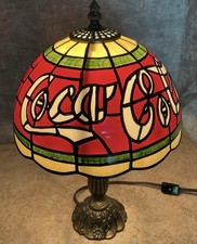 Vintage Coca Cola Tiffany Style PLASTIC Stained Glass Style Shade Lamp 15&rdquo; Coke