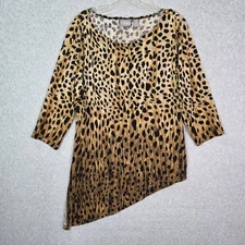Chicos Travelers Asymmetric Tunic Top Size 2 US Large Animal Print Stretch USA