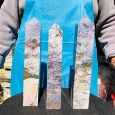 5.1LB 3 piece Natural Moss Agate Crystal Column Mineral Specimen reiki healing