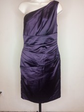 Davids Bridal  Short One Shoulder Satin Ruched Dress Purlpe Size 8 Zipper 