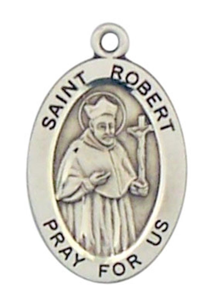 Patron Saint St Robert 7/8" Oval Sterling Silver Medal on Rhodium ...